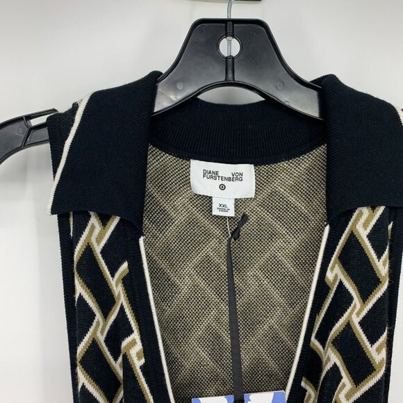 DVF Target Wrap Dress Collared Sleeveless Sweater Midi Black - Picture 4 of 12